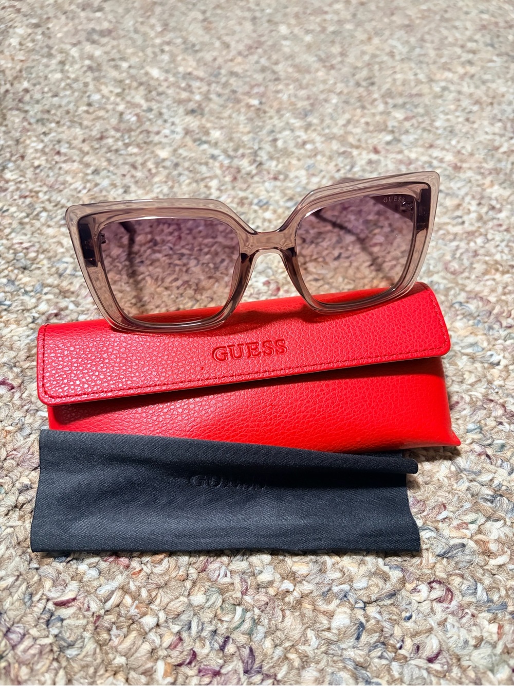 GUESS Women's Taupe Square Sunglasses with Red Case